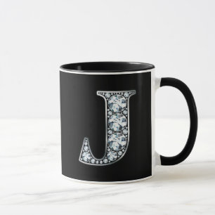 Mug Monogramme J Faux Diamond