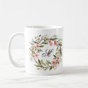 Mug Monogramme Jolie brindille et couronne Fleur sauva