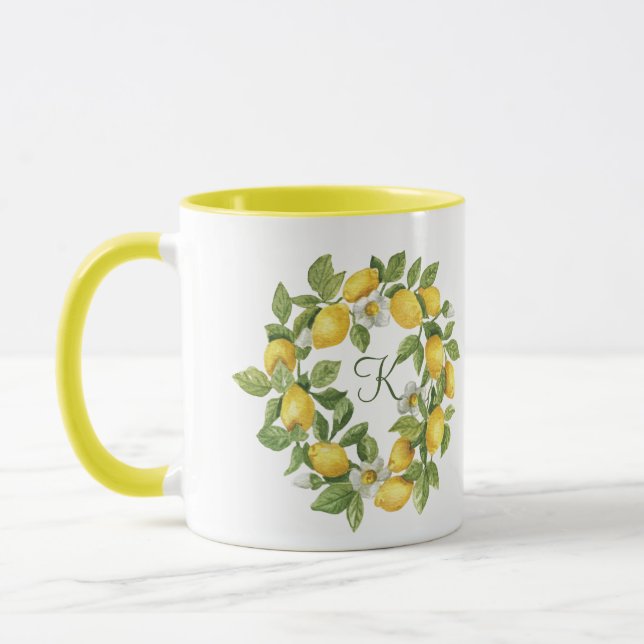 Mug Monogramme Lemons couronne vert jaune (Gauche)