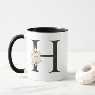 Mug Monogramme lettre H florale   Logo initial H éléga