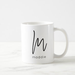 Mug Monogramme Lettre initiale Nom Simple Noir