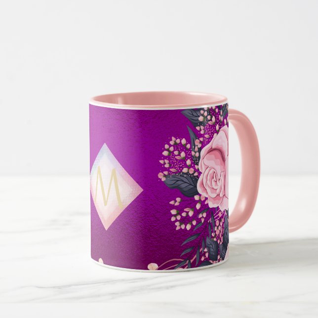 Mug Monogramme Magenta Rosegold Parties scintillant mé (Devant droit)