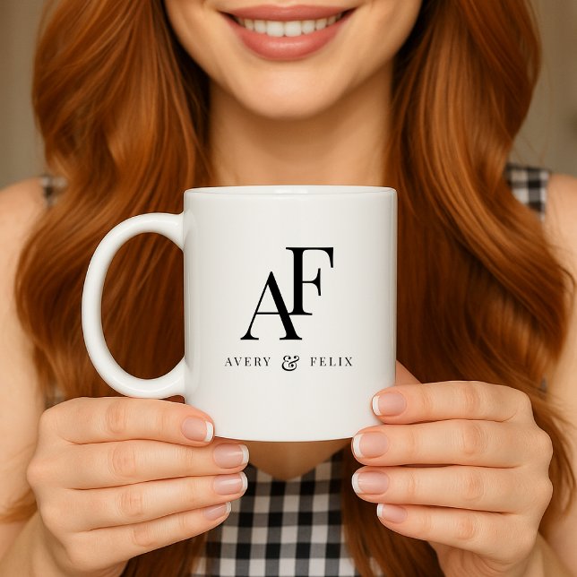 Mug Monogramme mariage Élégant Simple Minimaliste (Créateur téléchargé)