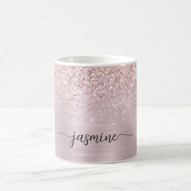 Mug Monogramme Métal Ombré Paillettes Rose Gold Signat (Centre)