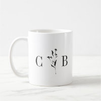 Monogramme minimaliste Floral noir Mariage blanc
