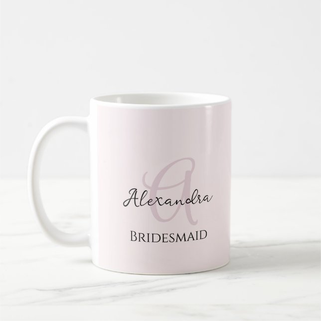 Mug Monogramme minimaliste moderne Bridesmaid rose pâl (Gauche)