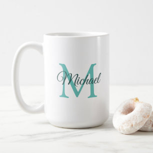 Mug Monogramme Modèle initial clair Turquoise blanc