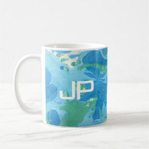 Mug Monogramme Moderne Art Abstrait Modèle bleu