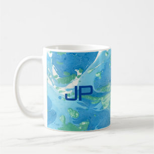 Mug Monogramme Moderne Art Abstrait Modèle bleu