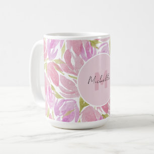 Mug Monogramme moderne Boho rose Aquarelle Fleurs