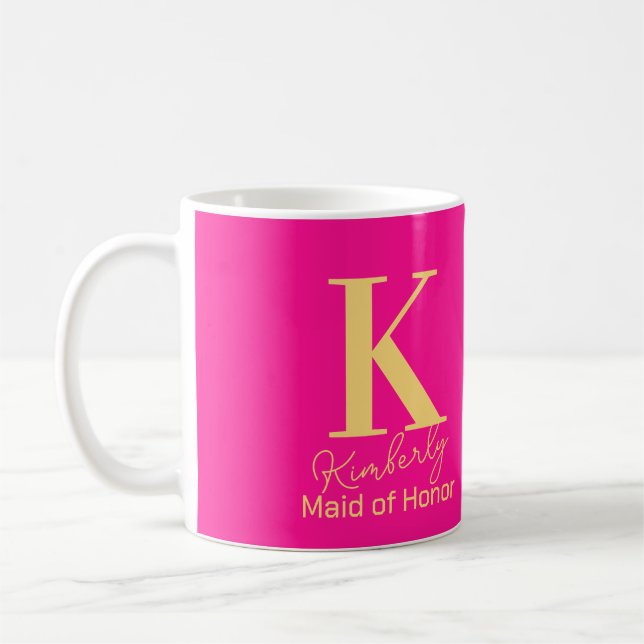 Mug Monogramme moderne femme d'honneur rose chaud (Gauche)