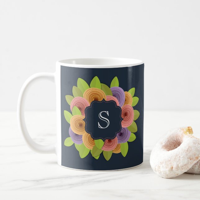 Mug Monogramme Moderne Floral Script (Avec donut)