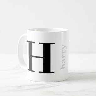 Mug Monogramme moderne Gras Nom Silver Black Coffee Mu