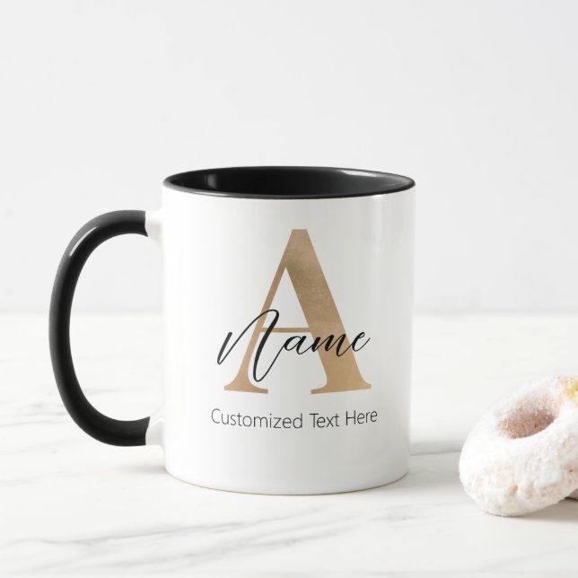 Mug Monogramme moderne Initiale A & Nom Personnalisé (Avec donut)