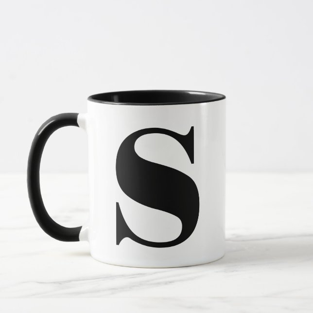 Mug Monogramme moderne Lettre initiale s Noir et Blanc (Gauche)
