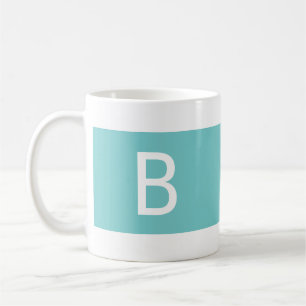 Mug Monogramme moderne minimaliste Chic Aqua & Blanc