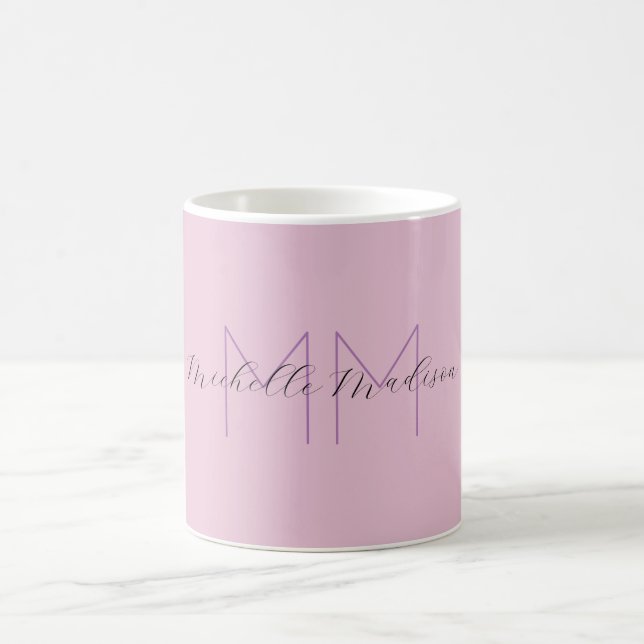 Mug Monogramme Moderne Minimaliste Nom Initiales Écrit (Centre)