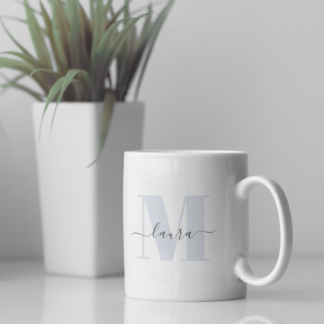Mug Monogramme moderne Nom Simple Personnalisé (Simple monogram coffee mug)