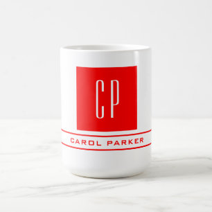 Mug Monogramme moderne Professionnel Nom simple Rouge 