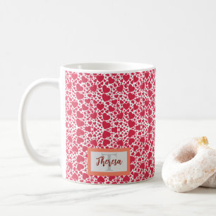 Mug Monogramme moderne Rouge Valentine Motif de coeur
