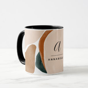 Mug Monogramme moderne vert rouille abstrait élégant