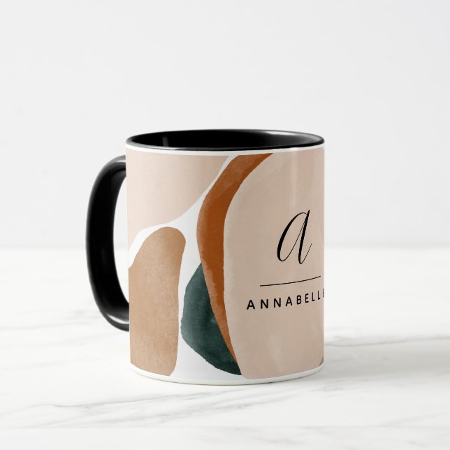 Mug Monogramme moderne vert rouille abstrait élégant (Devant gauche)