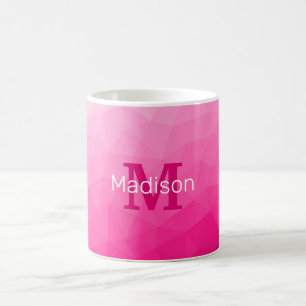 Mug Monogramme Motif à maillage géométrique rose chaud