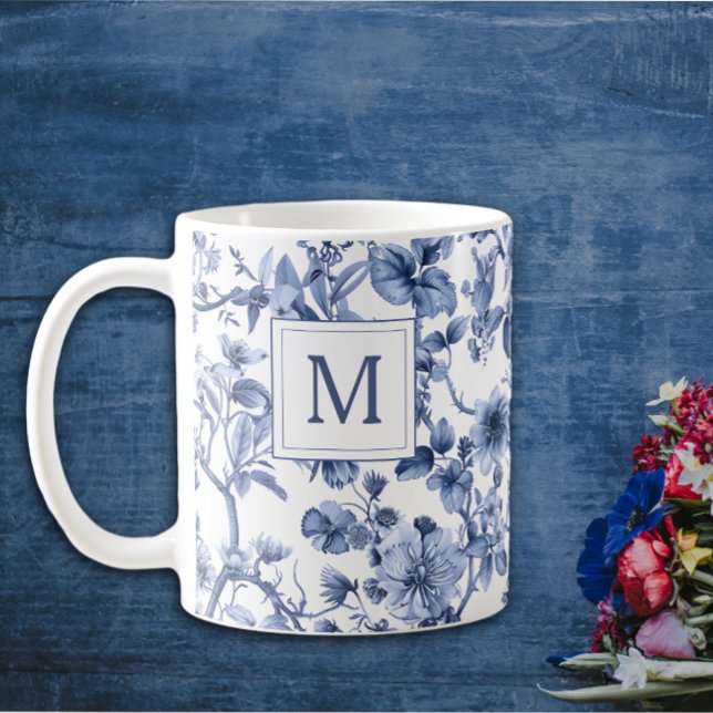 Mug Monogramme Motif bleu Chinoiserie Toile (Créateur téléchargé)
