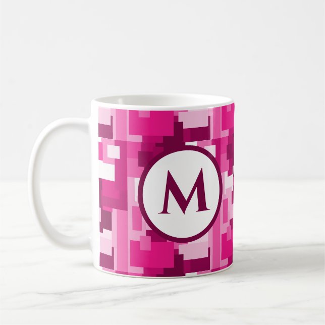 Mug Monogramme Motif Camo numérique rose chaud tendanc (Gauche)