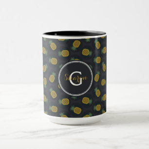 Mug Monogramme motif d'ananas noir rétro