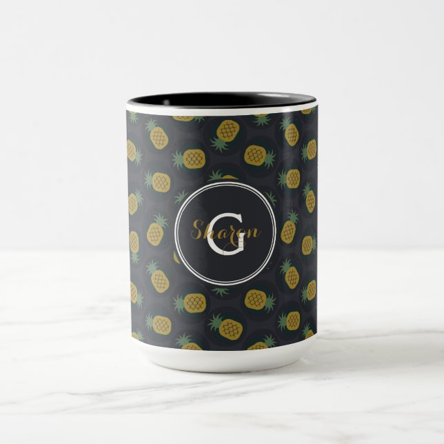 Mug Monogramme motif d'ananas noir rétro (Centre)