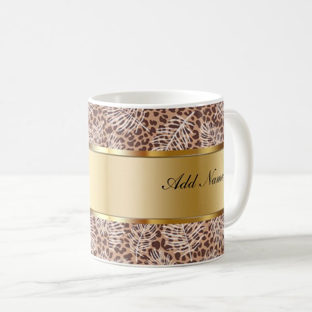 Mug Monogramme Motif de Leopard à café branché (Devant droit)