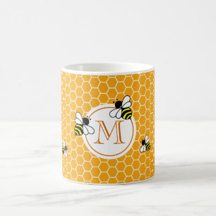 Mug Monogramme Motif en peigne de miel orange avec abe