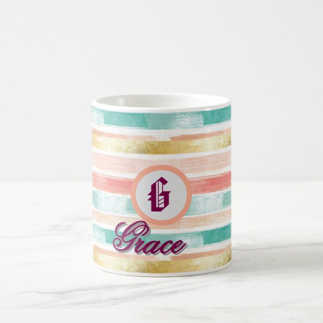 Mug Monogramme Motif Pastel Géométrique sans couture (Centre)