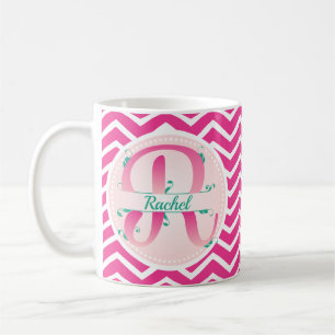 Mug Monogramme Motif rose Chevron