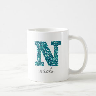 Mug Monogramme N Pailleté Sarcelle Personnalisé