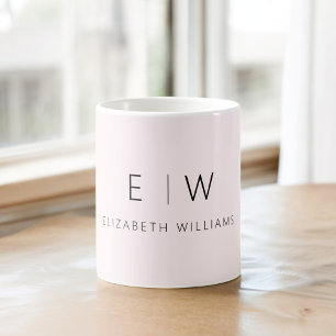 Mug Monogramme neutre rose pâle Nom