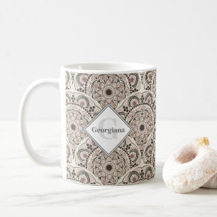 Mug Monogramme Neutres Chaleureux Point Mandala Art Dé