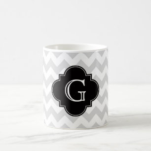 Mug Monogramme noir blanc gris-clair de Chevron