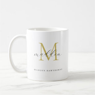 Mug Monogramme noir Élégant Script Nom Son