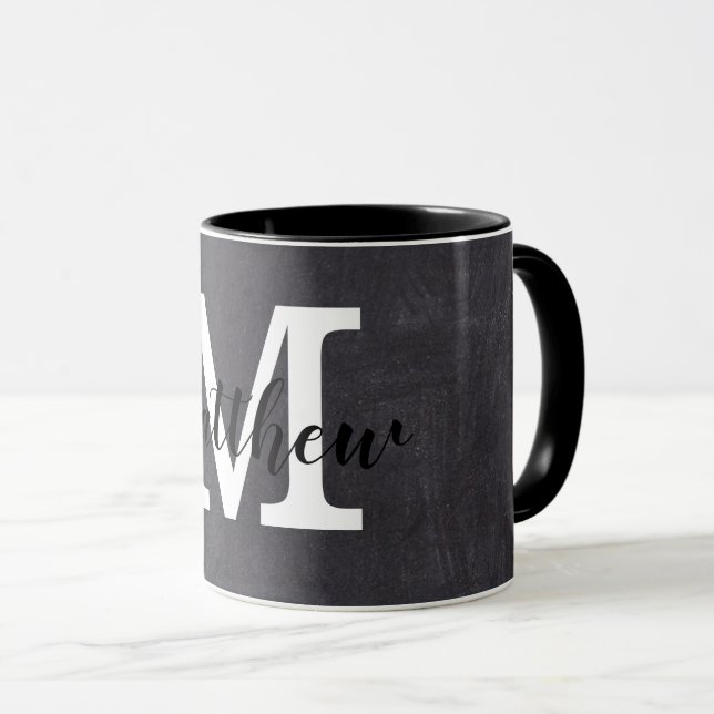 Mug Monogramme noir et blanc Nom personnalisé (Devant droit)