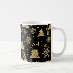 Mug Monogramme Noir Golden Christmas Tree Flèches de n