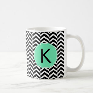 Mug Monogramme Noir, Mousse de mer blanche Motif Chevr