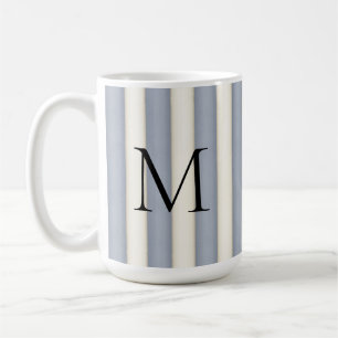 Mug Monogramme noir sur Gris et rayure blanche antique