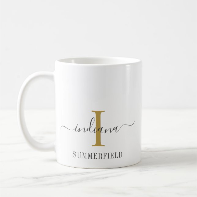 Mug Monogramme Nom de script Stylish Gold Gris Minimal (Gauche)