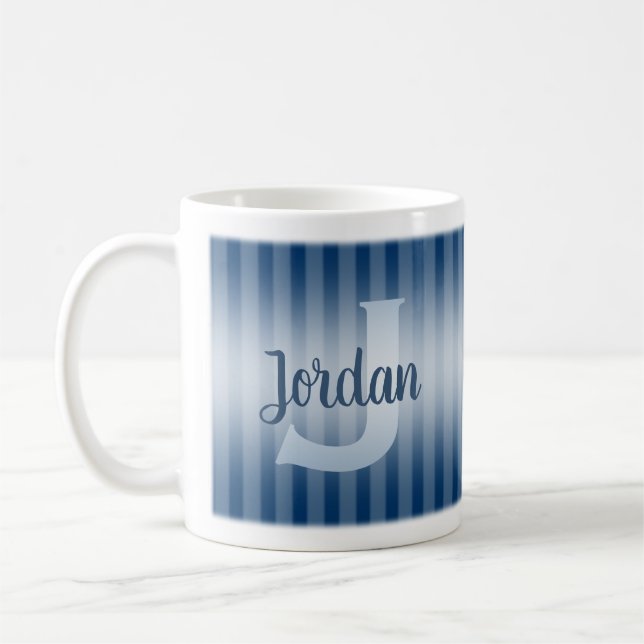Mug Monogramme Nom du script Marine Bleu & Blancs (Gauche)