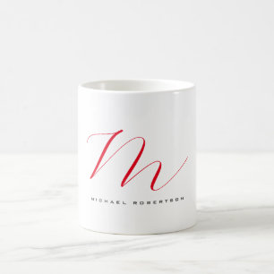 Mug Monogramme Nom initial Blanc Rouge Unique Minimali