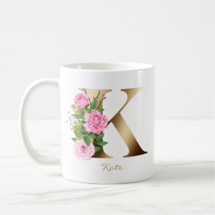 Mug Monogramme or K   Roses roses roses florales