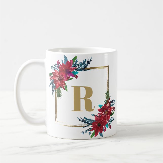 Mug Monogramme or Poinsettia Noël (Gauche)