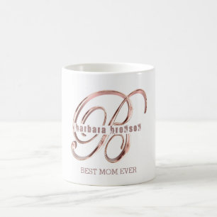 Mug Monogramme or rose B texte personnalisé Meilleure 